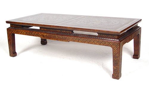 Appraisal: JOHN WIDDICOMB ORIENTAL STYLE COFFEE TABLE Etched floral design on