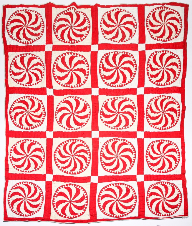 Appraisal: AMERICAN PIECEWORK QUILT Second quarter th century Hand-stitched red and