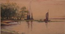 Appraisal: Watercolor Signed Tureny ca Ships on the Lake Watercolor on