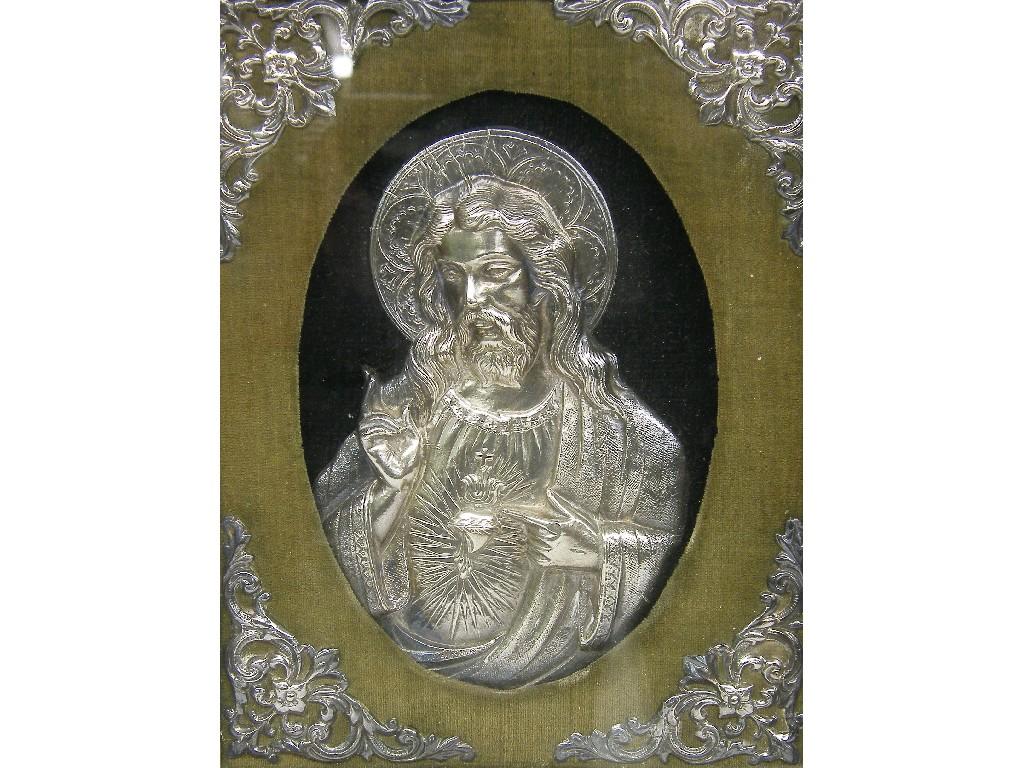 Appraisal: Continental white metal relief icon depicting the head and shoulders