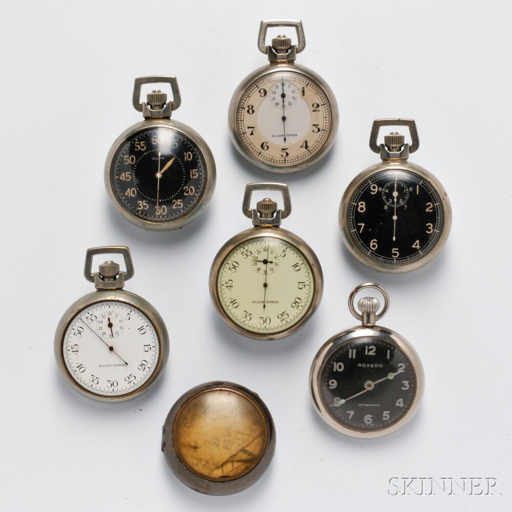 Appraisal: Five Elgin Stopwatches two black dial and three white dial