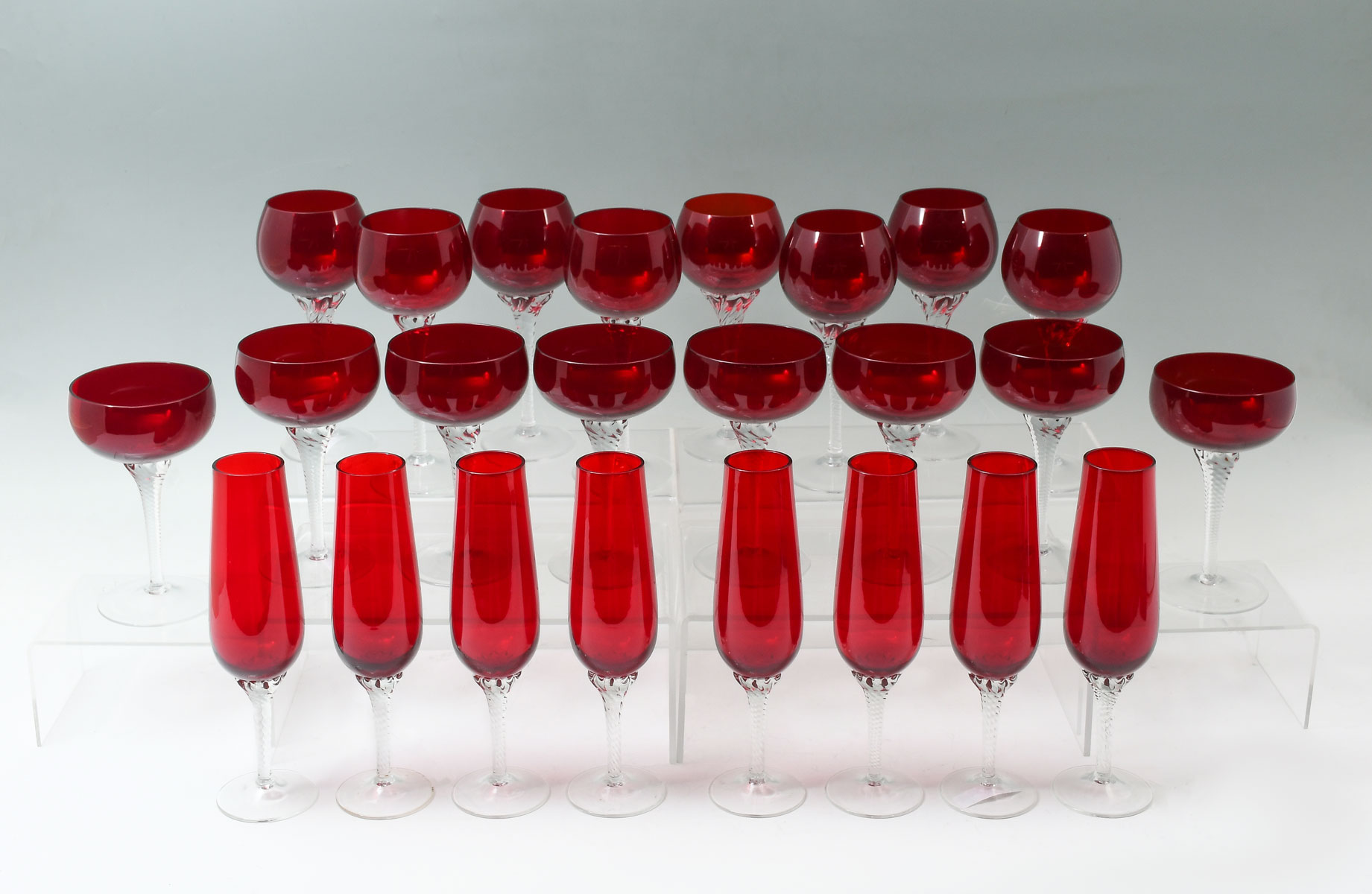 Appraisal: PC MURANO RUBY RED GLASS STEMWARE Comprising - Flutes -