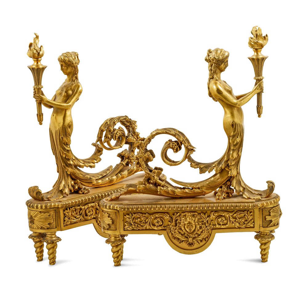 Appraisal: A Pair of Napoleon III Style Gilt Bronze Figural Chenets