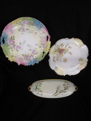 Appraisal: pcs Handpainted China handled bowl x oval dish and cake