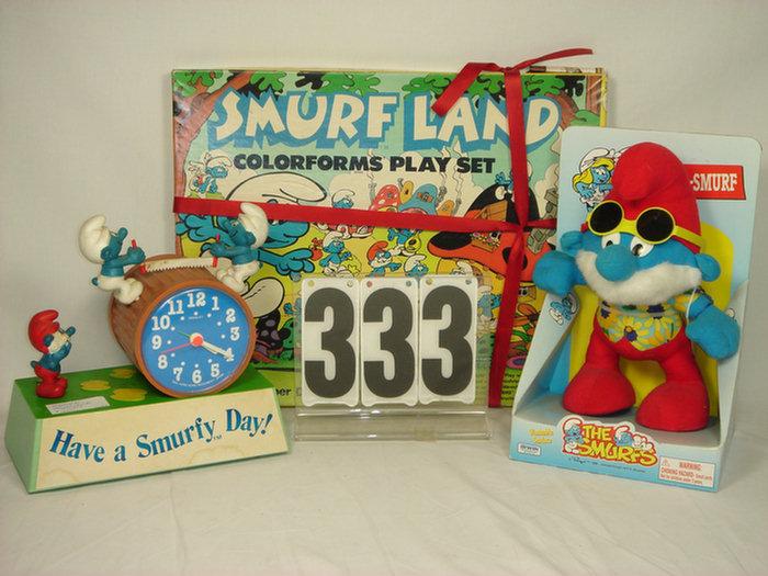 Appraisal: Smurf Lot Smurf alarm clock in good working condition inch