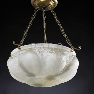 Appraisal: CLASSICAL CHANDELIER Frosted glass dome and metal fittings USA s