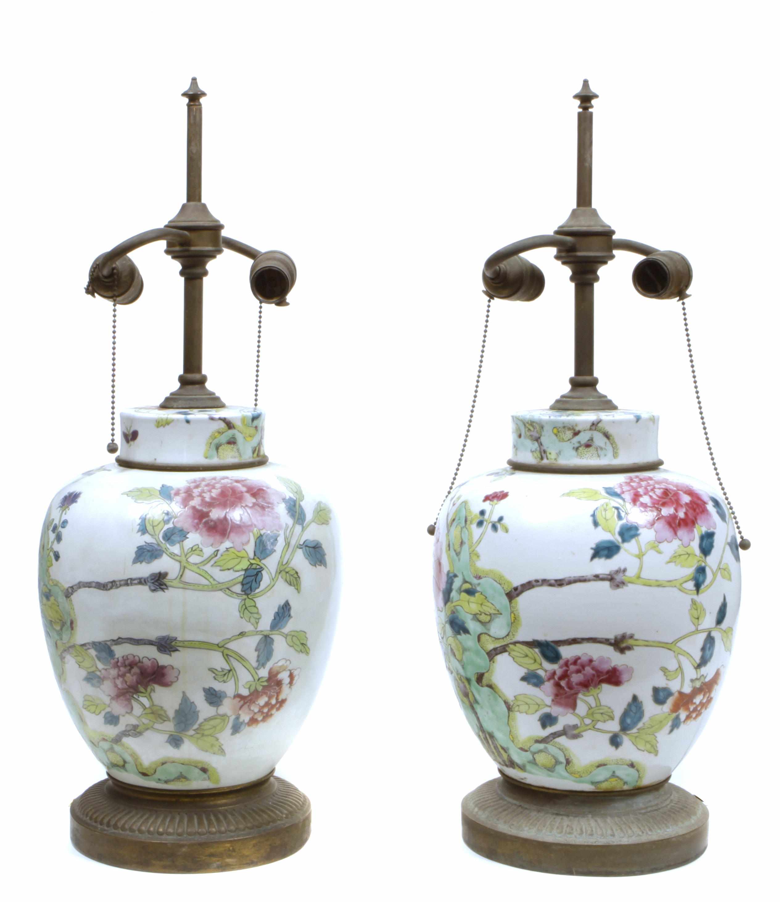 Appraisal: A pair of Chinese porcelain covered jars now mounted as