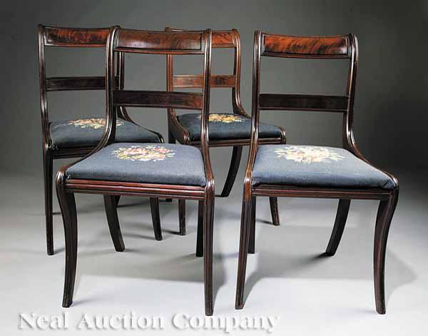 Appraisal: A Set of Four American Classical Mahogany Side Chairs early