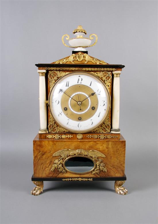 Appraisal: A German Burlwood Ormolu and Alabaster Mounted Bracket Clock Height