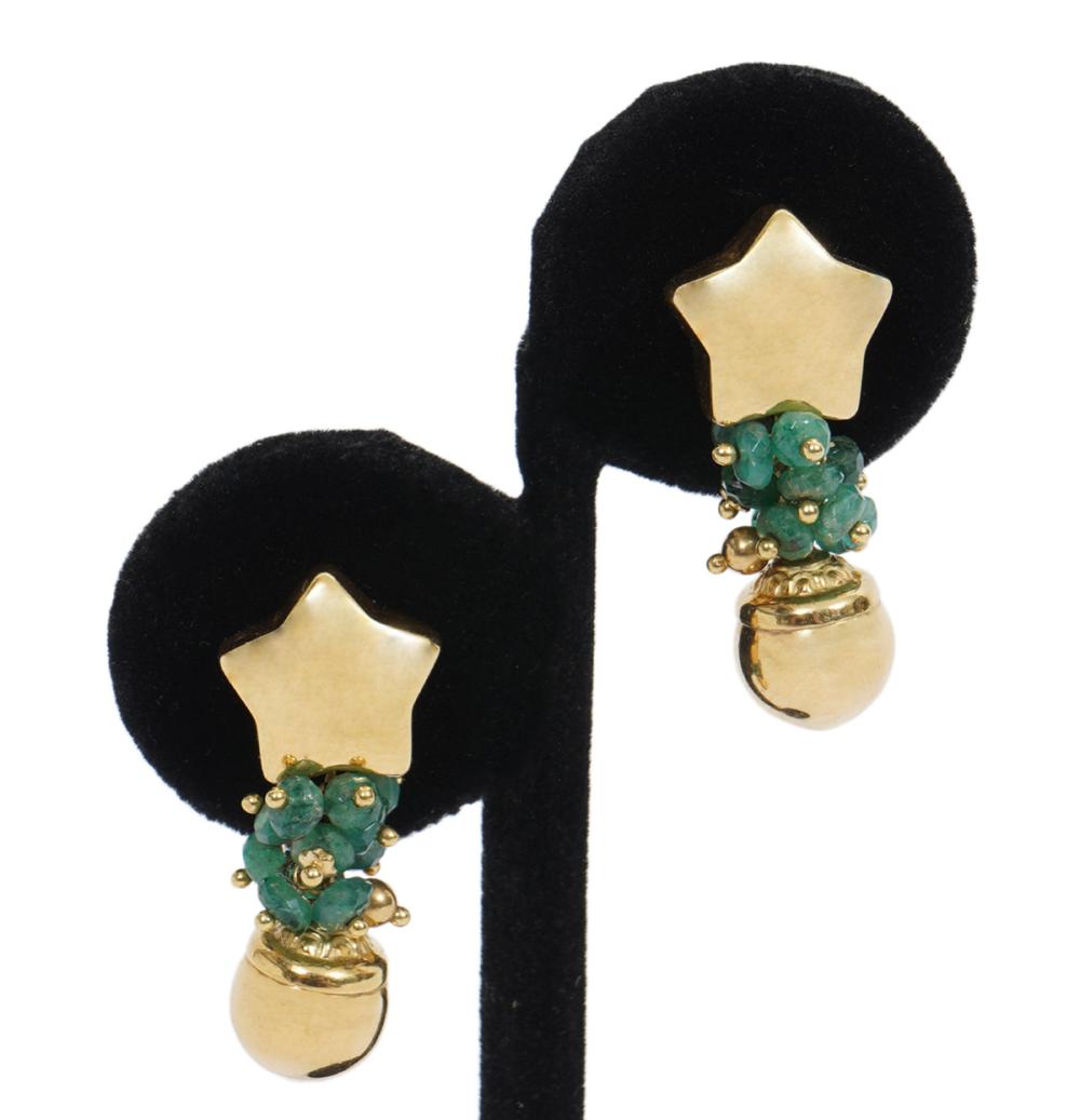 Appraisal: PR ITALIAN K YG EMERALD BEAD EARRINGSPair of Italian K