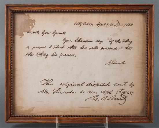 Appraisal: Civil War Early handwritten facsimile of Abraham Lincoln's order to