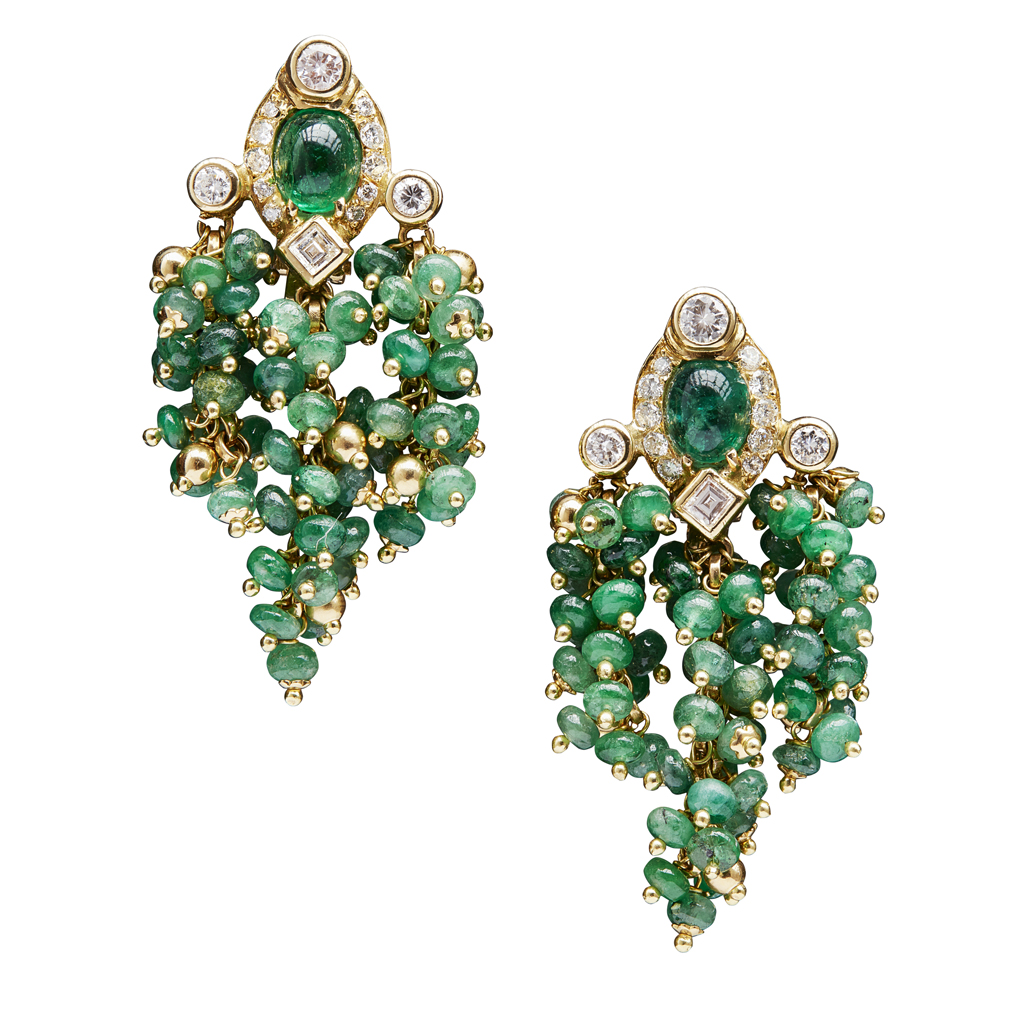 Appraisal: A pair of emerald and diamond set pendant earringseach set