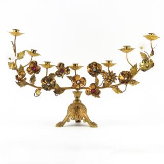 Appraisal: Vintage Decorative Bronze Menorah In A Floral Form The flowers