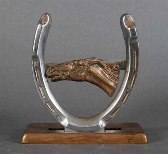 Appraisal: Chrome and metal horse themed pen holder Estimate - No