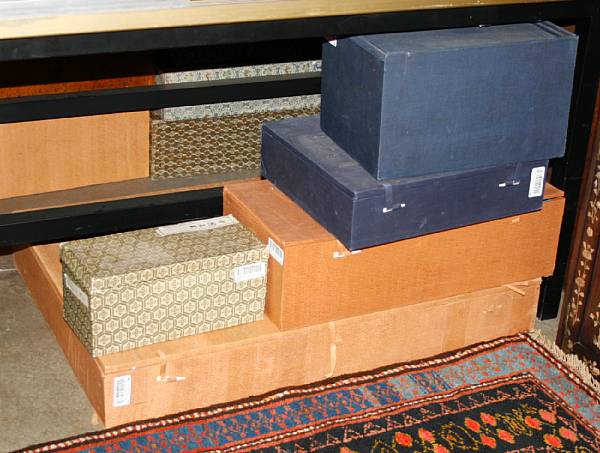 Appraisal: A group of eighteen Chinese fabric-covered cardboard storage boxes Some