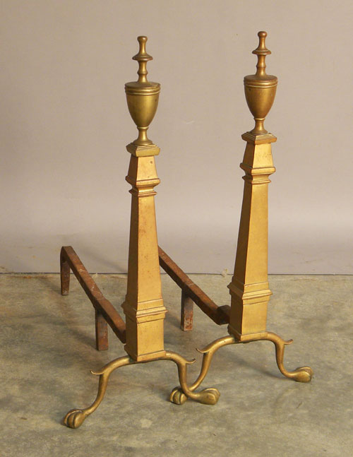 Appraisal: Pair of Federal style brass andirons h