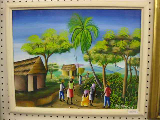 Appraisal: Alix Baptiste Acrylic Haiti Village Scene well known artist resides