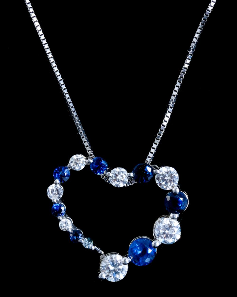 Appraisal: K WG SAPPHIRE DIAMOND HEART PENDANT NECKLACE k white gold