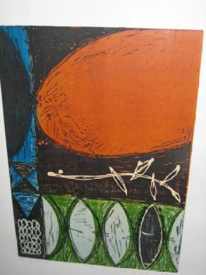 Appraisal: TOM WOOD Branch linocut limited edition signed and inscribed in