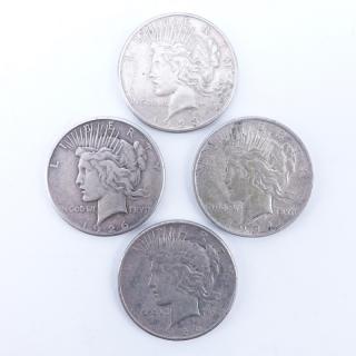 Appraisal: Collection of Four U S Peace Dollars Designer marks on