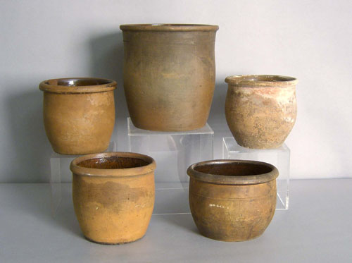 Appraisal: Five redware crocks th c tallest - h