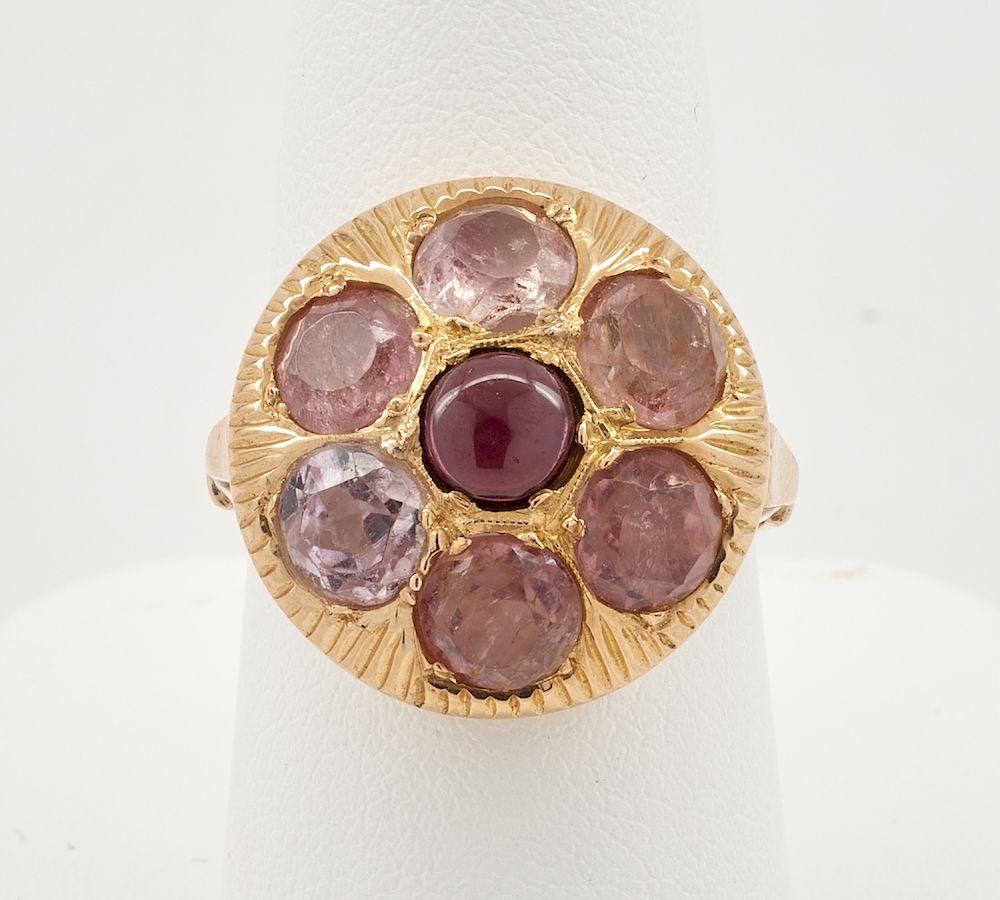 Appraisal: k Yellow gold garnet pink tourmaline ring k Yellow gold