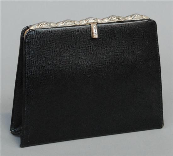 Appraisal: MARILYN MONROE LEATHER CLUTCH Black textured with marquesite set frame