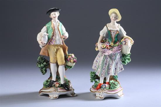 Appraisal: PAIR MEISSEN-STYLE PORCELAIN FIGURES late th-early th century overpainted blue