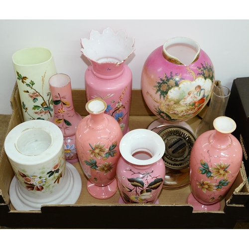 Appraisal: A quantity of Victorian enamelled glass vases mainly pink all