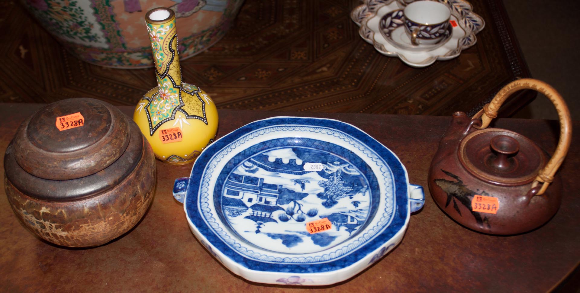 Appraisal: a Five assorted items including two oriental pots Canton warming