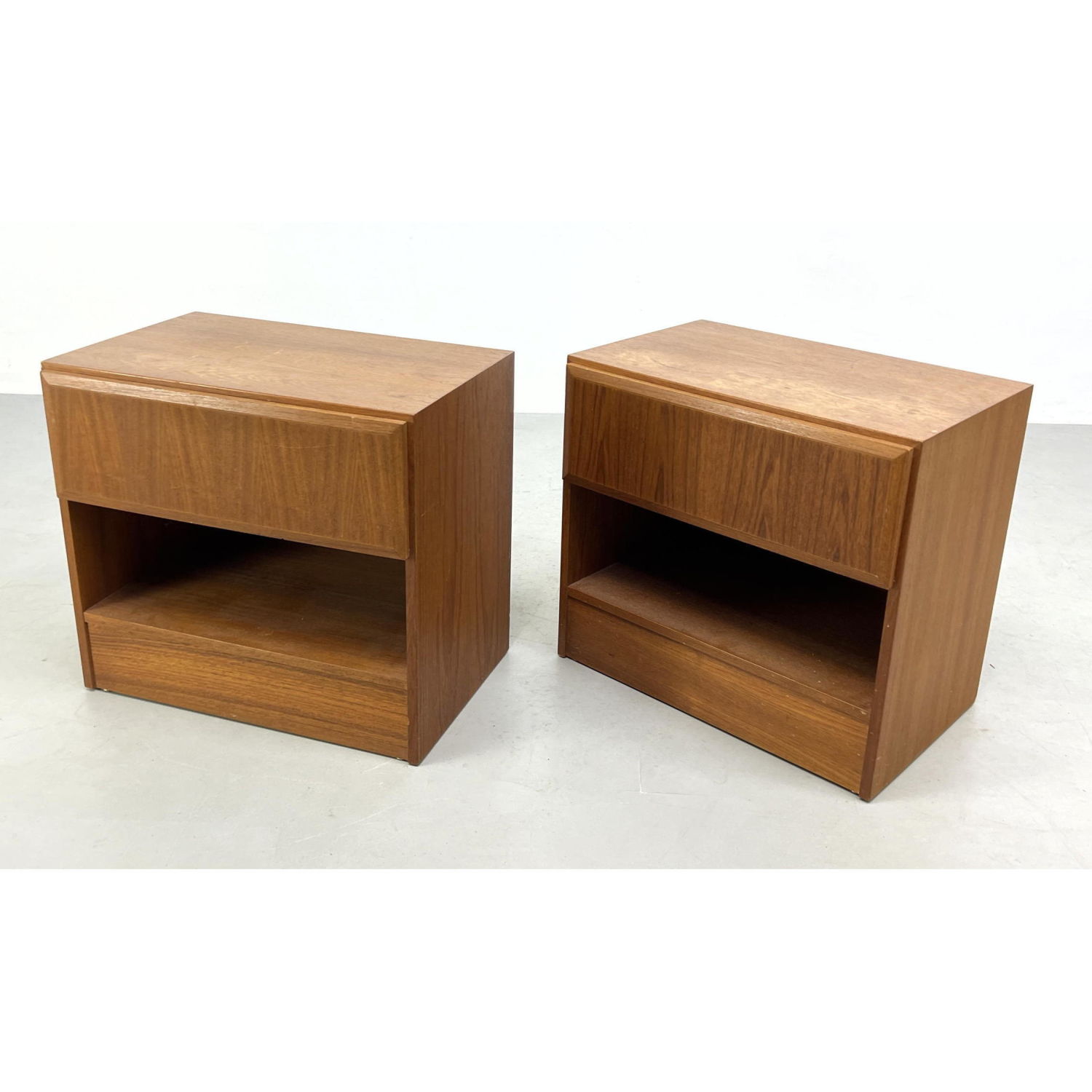 Appraisal: Pr Danish Teak Night Stands End Tables Single drawer over