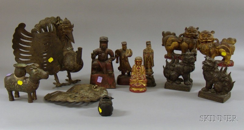 Appraisal: Eleven Asian and Chinese Metal and Wooden Figural Items an