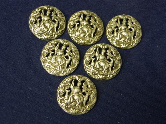 Appraisal: Set of six Continental silver buttons each with a pierced