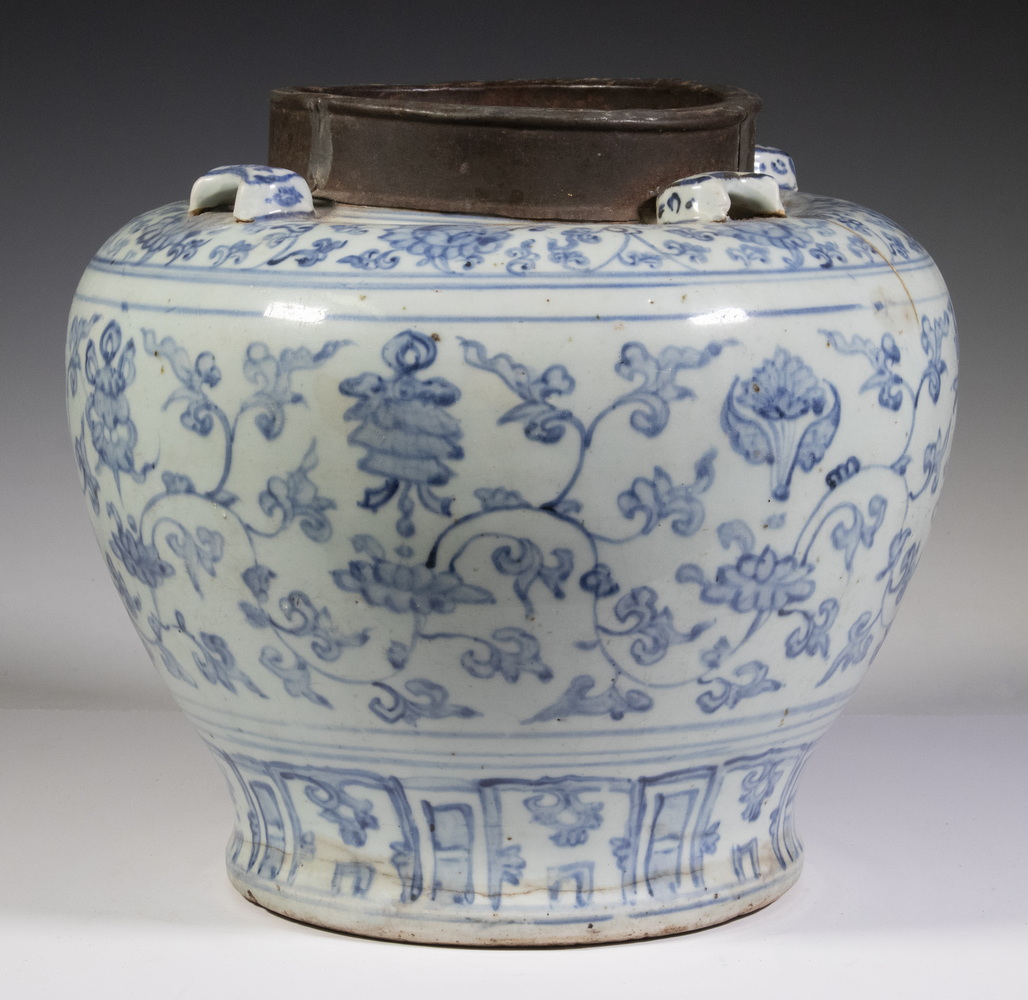 Appraisal: LARGE CHINESE QING BLUE AND WHITE GLAZED STONEWARE GINGER JAR