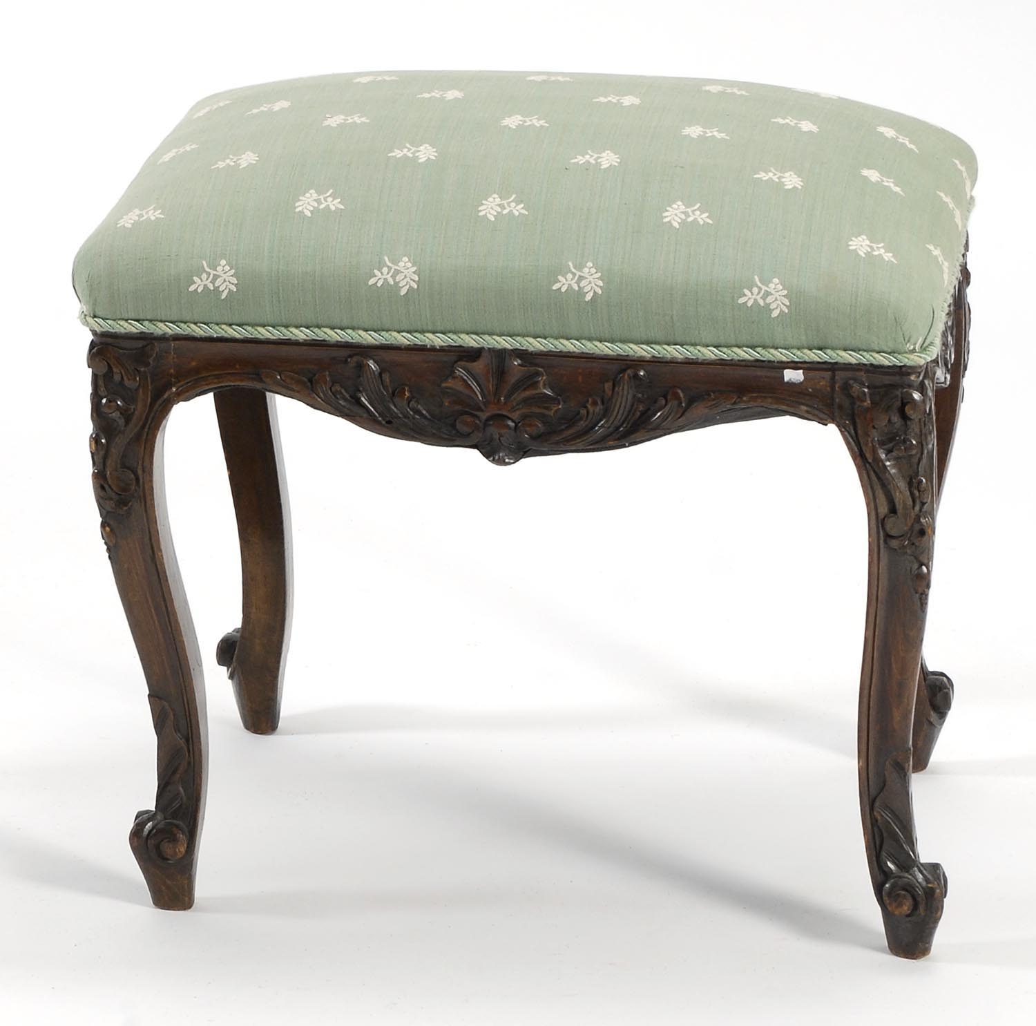 Appraisal: LOUIS XV-STYLE FOOTSTOOL in walnut Cushioned top upholstered in green