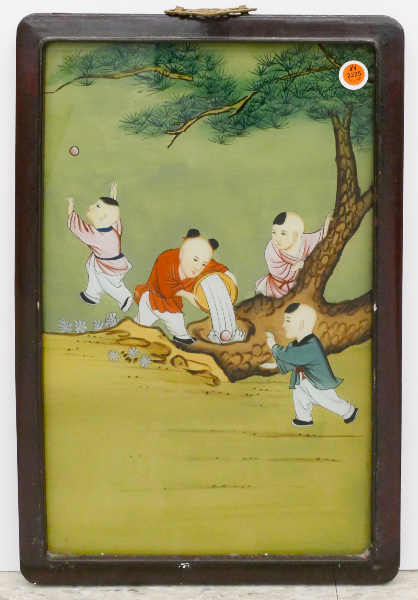 Appraisal: Chinese ''Children Playing'' Reverse Painted Panel Framed ''x ''