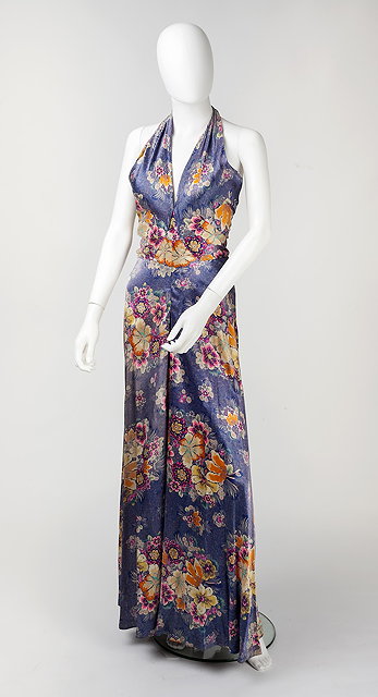 Appraisal: A blue halter-neck maxi dress of floral design and a