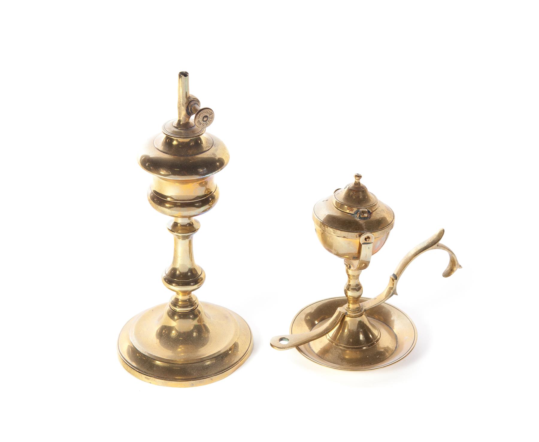 Appraisal: TWO BRASS OIL LAMPS American or English mid th century