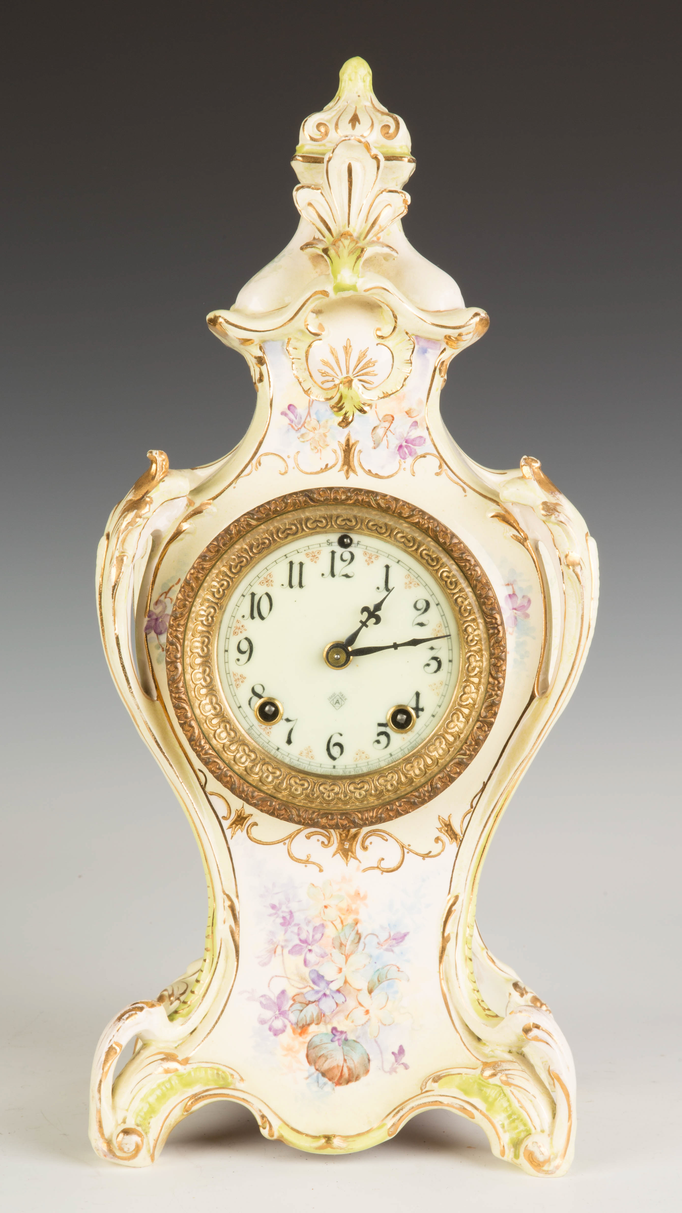 Appraisal: Ansonia Royal Bonn China Shelf Clock Porcelain dial day time