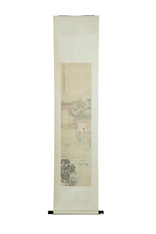 Appraisal: SCROLL Asian th century gouache and ink on paper Two