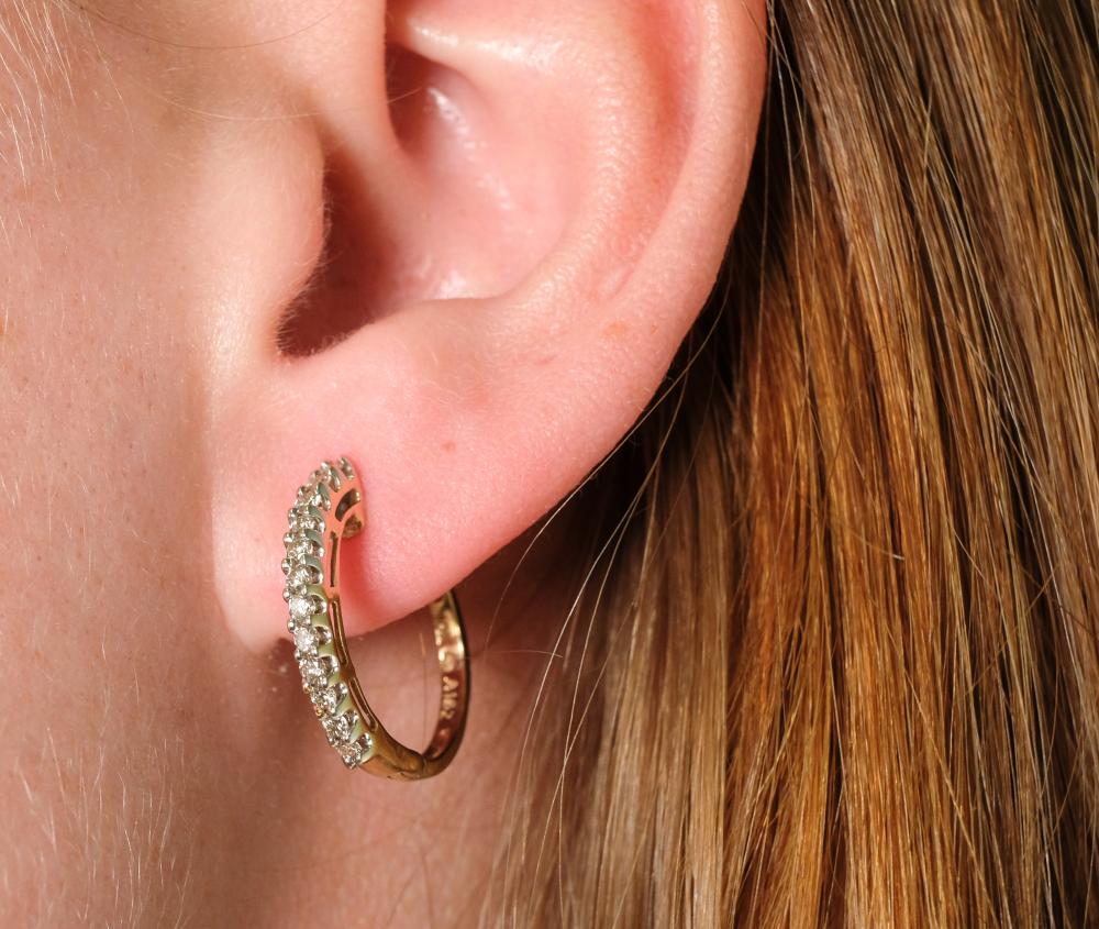 Appraisal: Pair of k yellow gold hoops earrings set with twelve