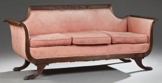 Appraisal: Duncan Phyfe Style Carved Mahogany Sofa th c the relief