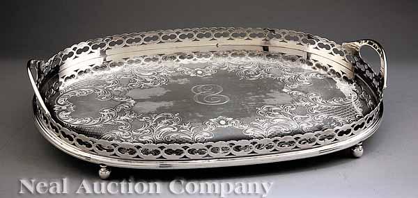 Appraisal: A Gorham Silverplate Reticulated Oval Gallery Tray two-handled form raised