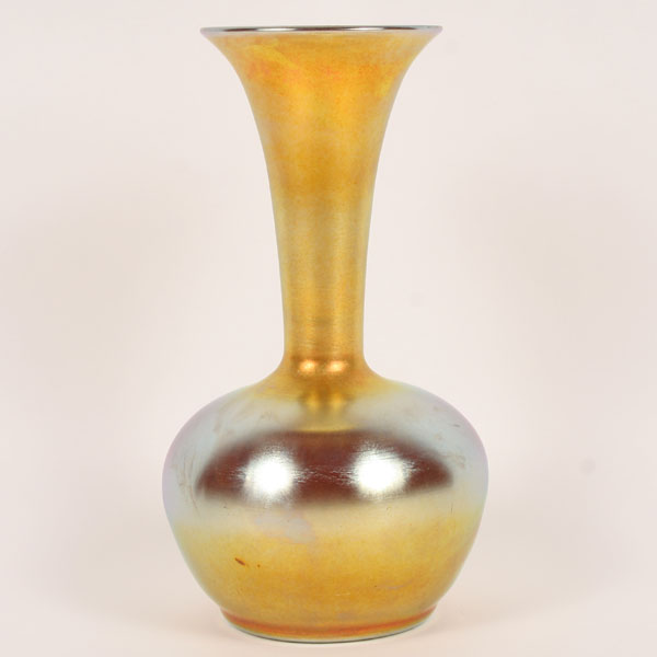 Appraisal: Durand iridescent gold art glass vase bulbous form with flared