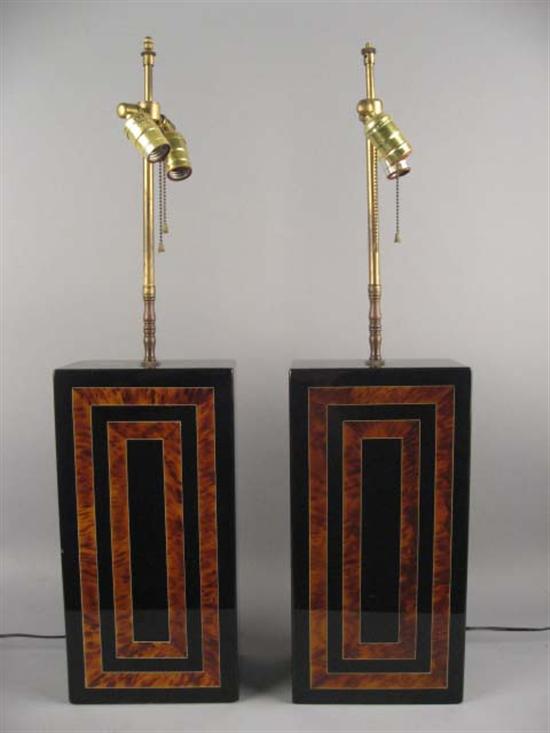 Appraisal: Pair of Lamps c Faux Tortoise Shell and Black Enamel