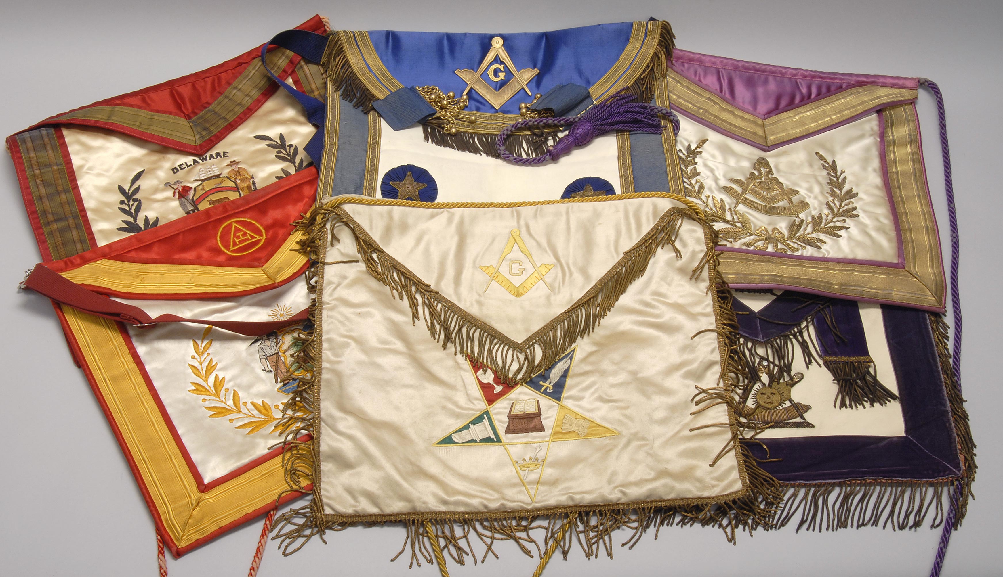 Appraisal: SIX MASONIC APRONS Late th Early th CenturyMostly in satin