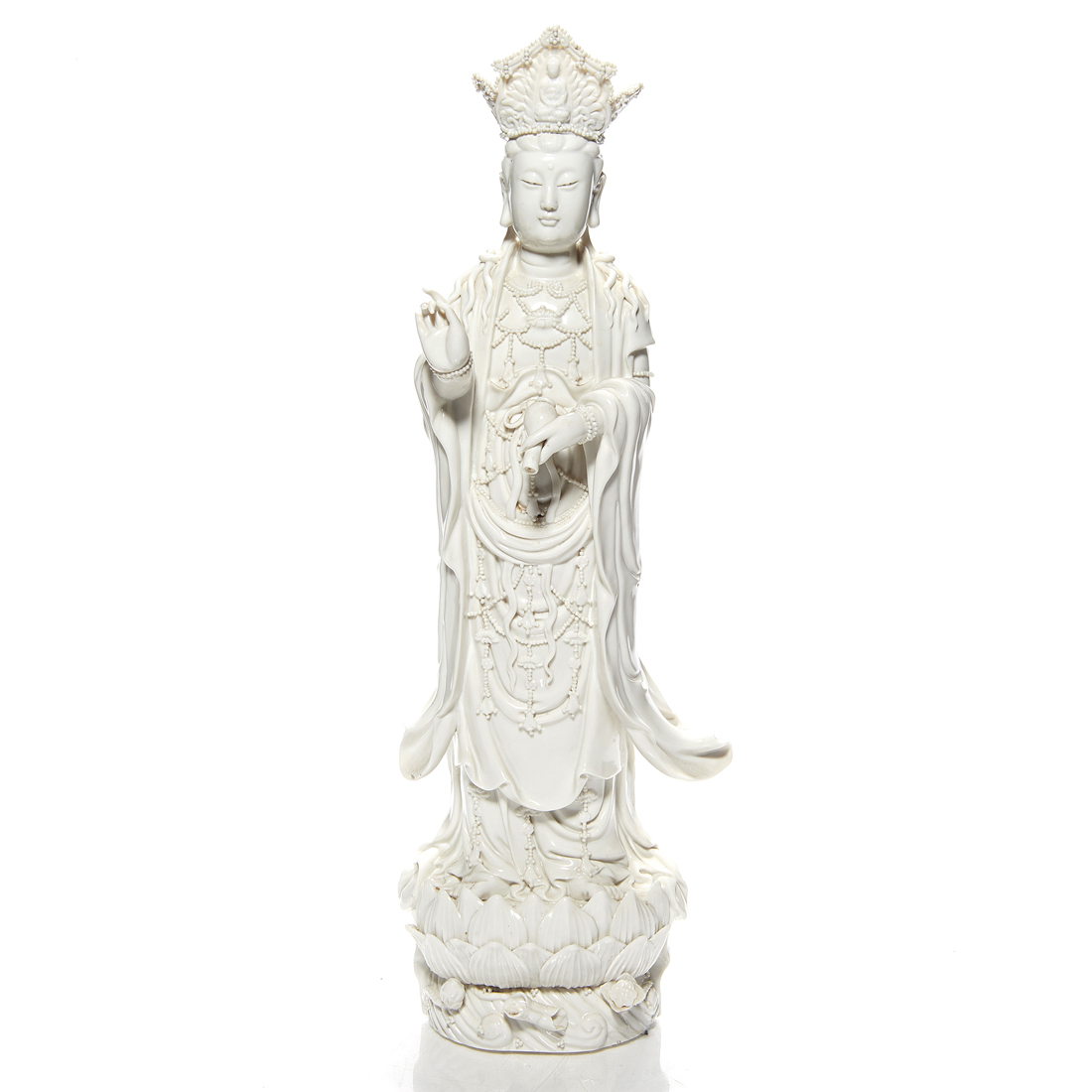 Appraisal: CHINESE BLANC-DE-CHINE STANDING FIGURE OF GUANYIN Chinese blanc-de-chine standing figure