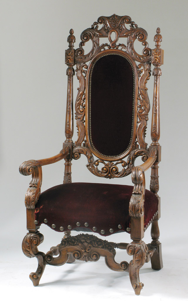 Appraisal: ENGLISH CAROLEAN STYLE CARVED WALNUT HIGH BACK ARMCHAIR Charles II