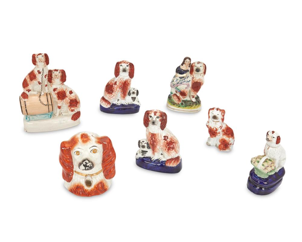 Appraisal: Seven Staffordshire ceramic dog figures th Century or earlier Each