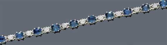 Appraisal: SAPPHIRE AND DIAMOND BRACELET White gold Classic-elegant Rivi re model